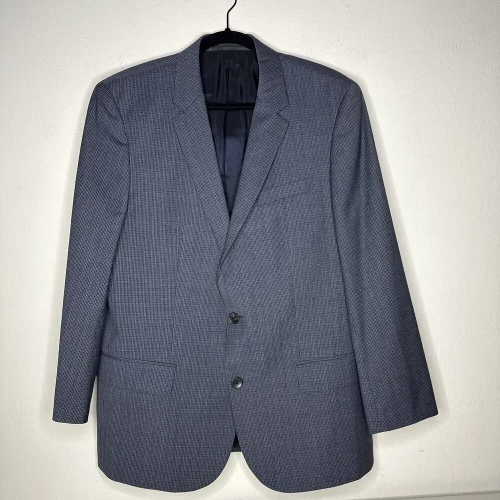 Hugo Boss Wool 42R Lanificio Tesse Super 100 Gray Plaid Blazer Sport Coat Suit